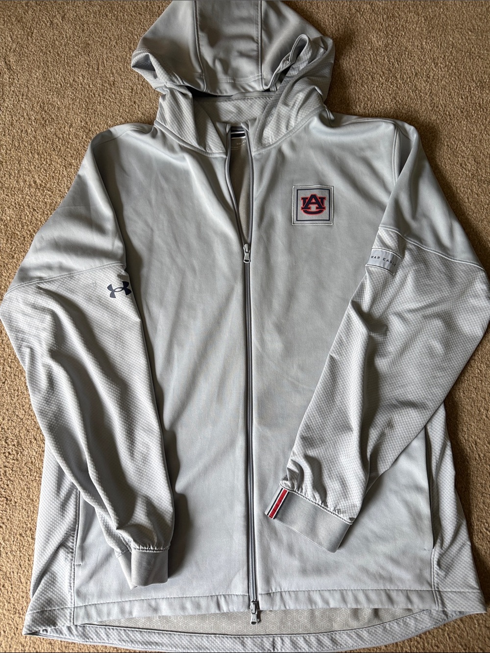 Under Armour Light Gray Full-Zip Hooded Jacket with Auburn University AU Patch
